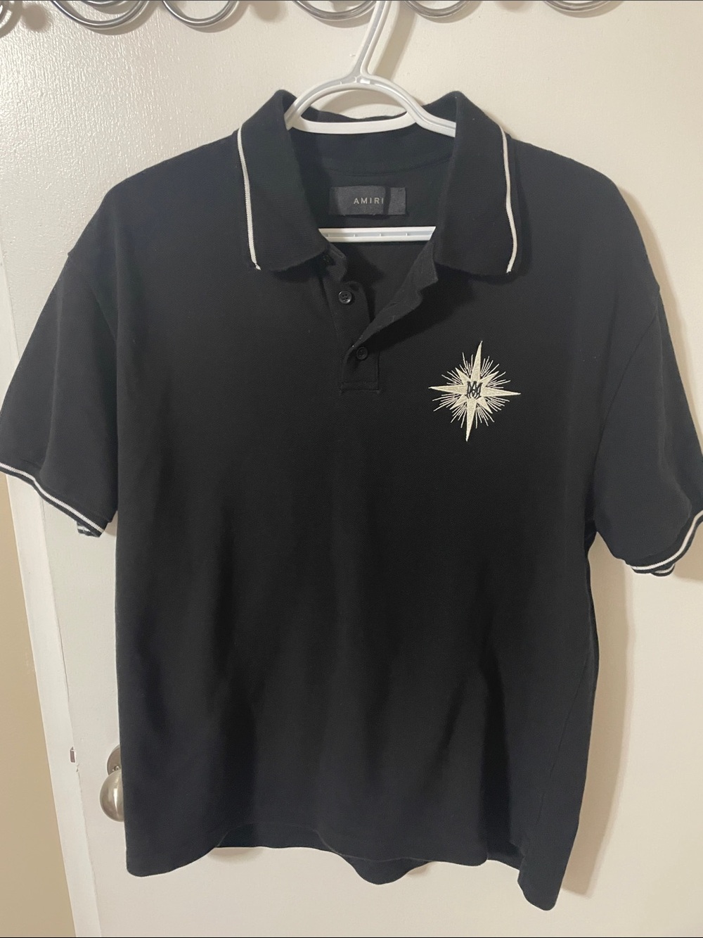 AMIRI Black Polo with White Starburst Chest Embroidery Size Large